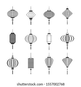 Set of black lantern. Design elements for Lantern festival and Chinese new year or other festival holidays. Vector illustration.