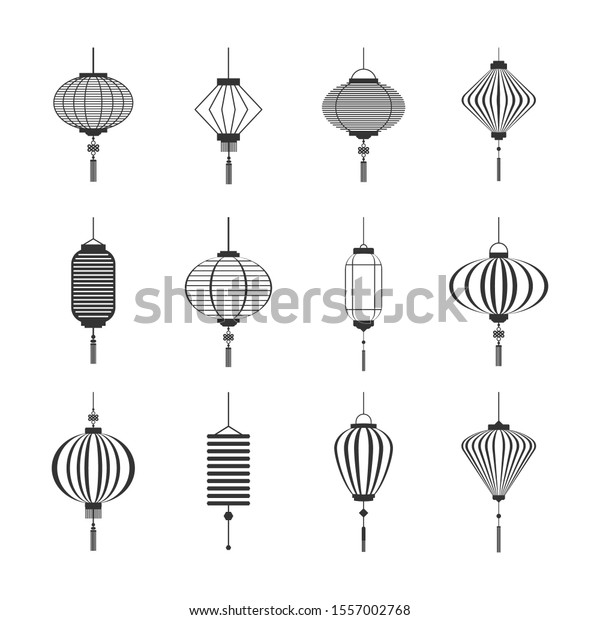 Set Black Lantern Design Elements Lantern Stock Vector (royalty Free 