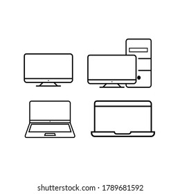 a set of black laptop and computer line icons