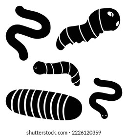 conjunto de larvas negras con fondo blanco. ilustración vectorial