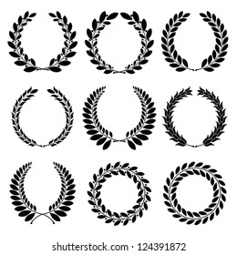 Set from  black laurel wreath on the white background