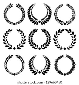 Set from  black laurel wreath on the white background