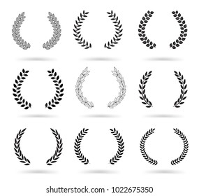Set of black laurel wreaths isolated on white background. Vector illustration ready and simple to use for your design. EPS10.