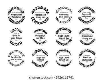 Set of black laurel wreaths isolated on white background. Vector illustration ready and simple to use for your design. EPS10.