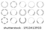 Set of black laurels frames branches. Vintage laurel wreaths collection. Hand drawn vector laurel leaves decorative elements. Leaves, swirls, ornate, award, icon. Vector illustration.