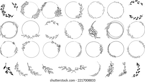 Set of black laurels frames branches. Vintage laurel wreaths collection. Hand drawn vector laurel leaves decorative elements. Leaves, swirls, ornate, award, icon. Vector illustration.