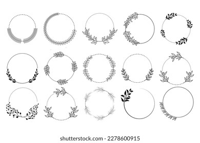 Set of black laurels frames branches. Vintage laurel wreaths collection. Hand drawn vector laurel leaves decorative elements. Leaves, swirls, ornate, award, icon.