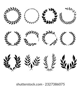 Set of black laurels frames branches. Vintage laurel wreaths collection. Award, success, champion sign. Vector illustration EPS10