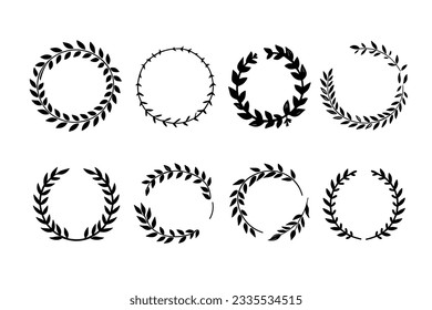 Set of black laurels frames branches. Vintage laurel wreaths collection. Award, success, champion sign. Vector illustration EPS10