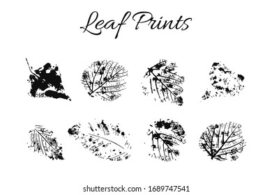Set of black leaf prints isolated on a white background.