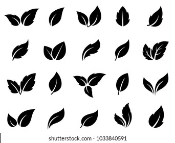 set of black leaves icons on white background