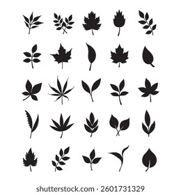 set of black leaves vector of different category