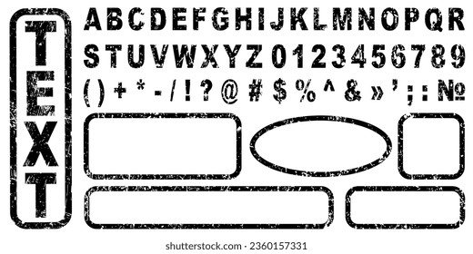 Set black letters, numbers and frames stamp – stock vector