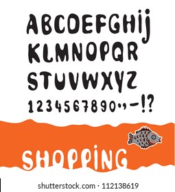 Set of black letters and numbers on a white background / Alphabet