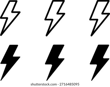 Set of black lightning bolt icons on white background