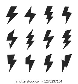 set of black lightning bolt vector icons