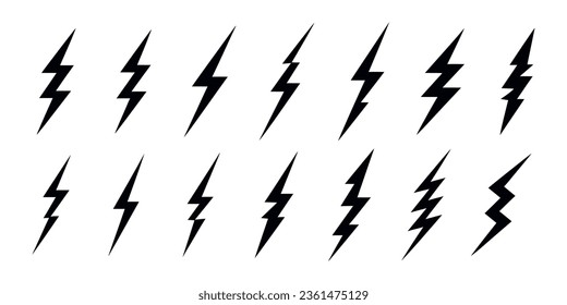 Set of black lightning bolts isolated. Vector illustration