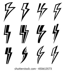 Set of black lightning bolts. Sign of electrical discharge. 