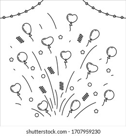 Set Black Line Balloon Doodle Vector