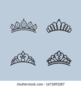  Set of Black Line Crown Vector