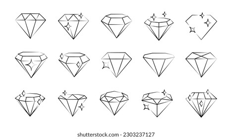 Conjunto de iconos de diamante de línea negra. Colección de diamantes de Gemstone