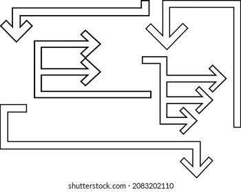 Set of black line drawing variations of arrows (procedural diagrams, explanatory diagrams)