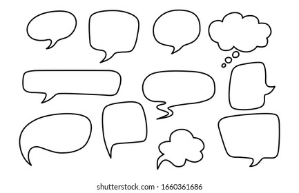 Set of black line empty speech bubble on white background. Flat design. Vector illustration