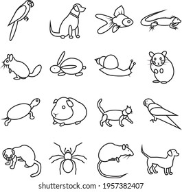 Set in black line pets icons. Animal symbols 