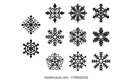 Schwarze Linie Schneeflocken-Doodle festlegen 
Elemente Wintervektor