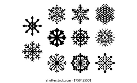 Set Black Line Snowflake Doodle 
Elements Winter Vector