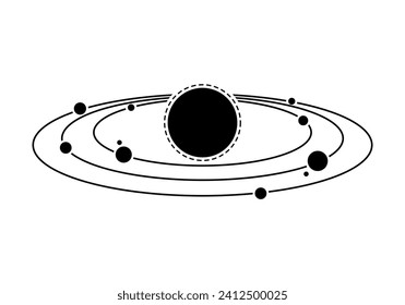 Establecer la línea negra sistema solar planeta estrellas ciencia diseño vectorial