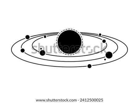 Set black line solar system planet stars science icon vector design