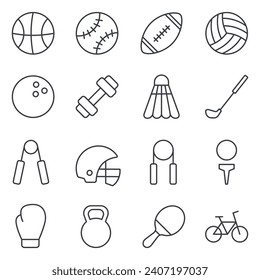 set of black line sport equipment icon 