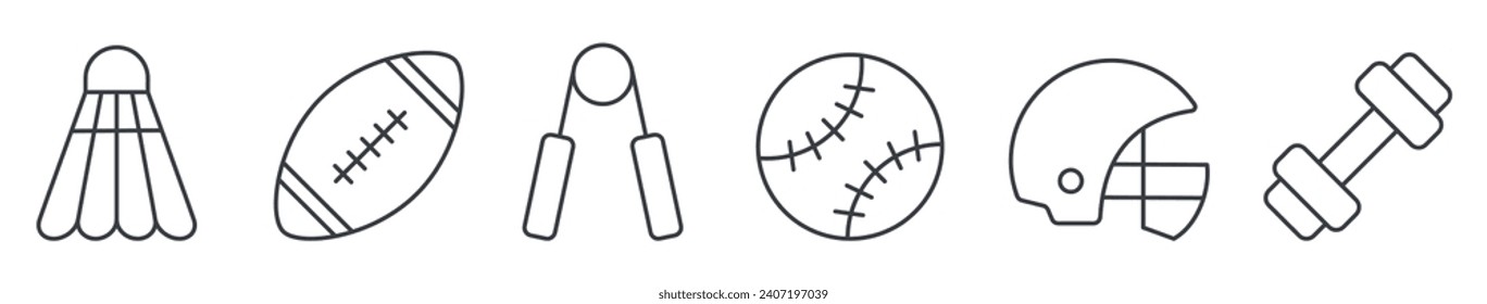 set of black line sport equipment icon 
