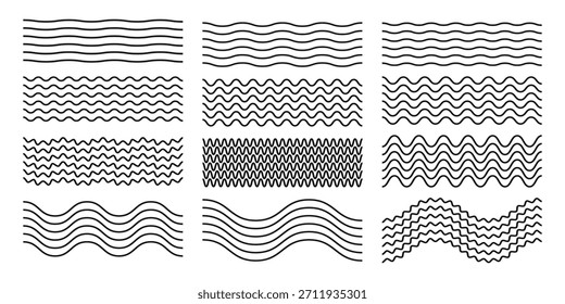 Set of black line waves, ornament pattern, background