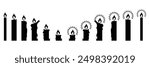 Set of Black linear candle silhouettes for religion commemorative and party icon. Candles flaming flat symbol collection. Candle icon. Vector Illustration.