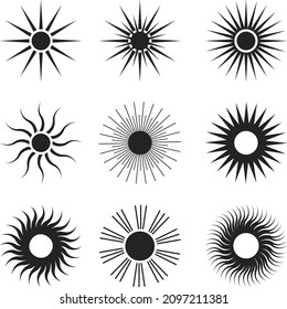 Set black lines boho sun
