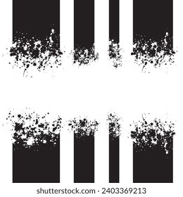 Set of black lines with ink blots grunge ends isolated on white background