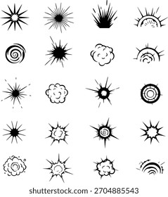 Conjunto de Ilustrações de Vetor de Linhas Pretas de Elementos de Efeito de Quadrinhos Flash de Energia de Explosão Dinâmica