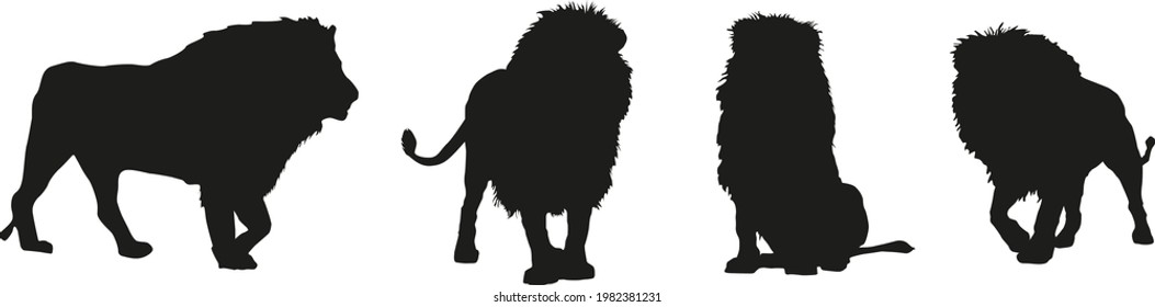 set of black lion silhouettes