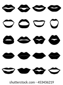 Set of black lips on a white background, vector