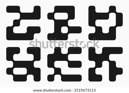 set of black liquid connected circle dots. metaballs pattern on white. abstarct geometric shapes collection Point movement flat icondesign for cards, invitation, branding, banner, cover