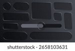 Set of black liquid glass elements. UI UX mobile app design. Modern website interface. Futuristic graphic user interface.