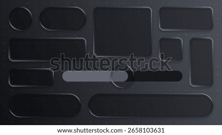 Set of black liquid glass elements. UI UX mobile app design. Modern website interface. Futuristic graphic user interface.