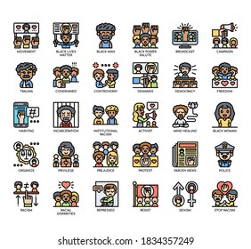 Set of black lives matter thin line and pixel perfect icons for any web and app project. 