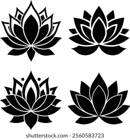 Set of  black lotus icons silhouette vector illustration