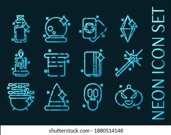 Set of Black magic glowing neon icons.