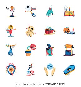 Set of Black Magic and Halloween Flat Icons 

