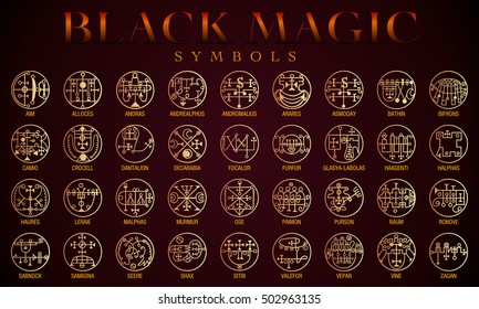 Set of Black magic Symbols. Black magic or Dark magic has traditionally referred to the use of supernatural powers or magic for evil and selfish purposes