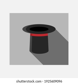 Set of black magician cylinder hats with red ribbon. Magic hat isolated on white background. Vector illustration.